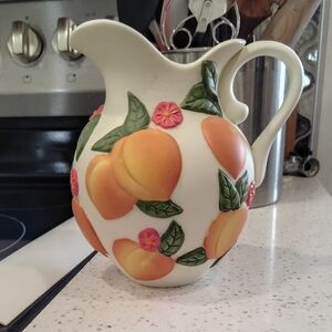 Vintage Claire Burke Hand-Painted Ceramic Fruit Pitcher - Peach Design